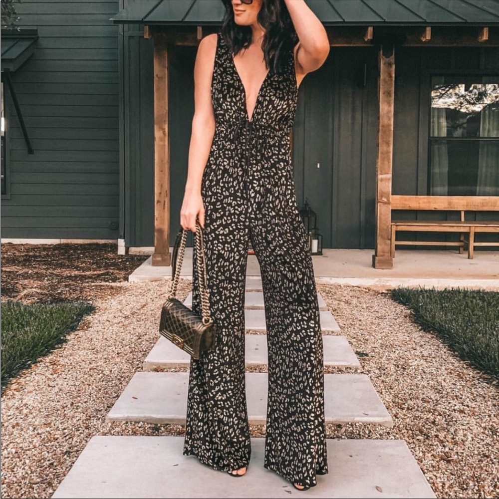 Show Me Your Mumu Leona Cheetah Velvet Glitter Jumpsuit in Black/Gold